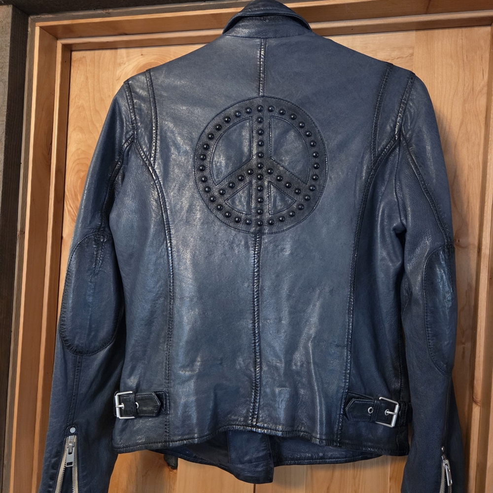 New W/O tags Navy Leather Mauritius 'Peace' Jacket ✌️